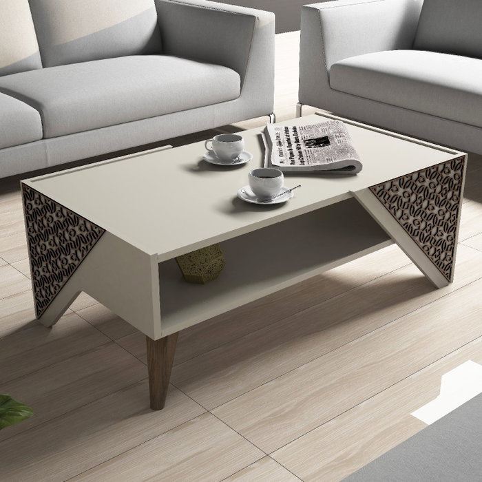Hanah Home Beril - Mesa de centro Crema con diseño de damasco